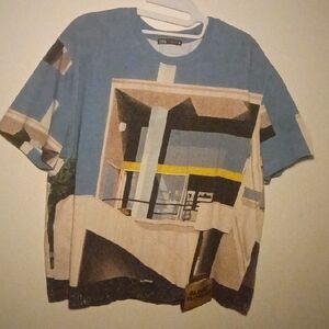 Zara Blue Architectural Print T-Shirt